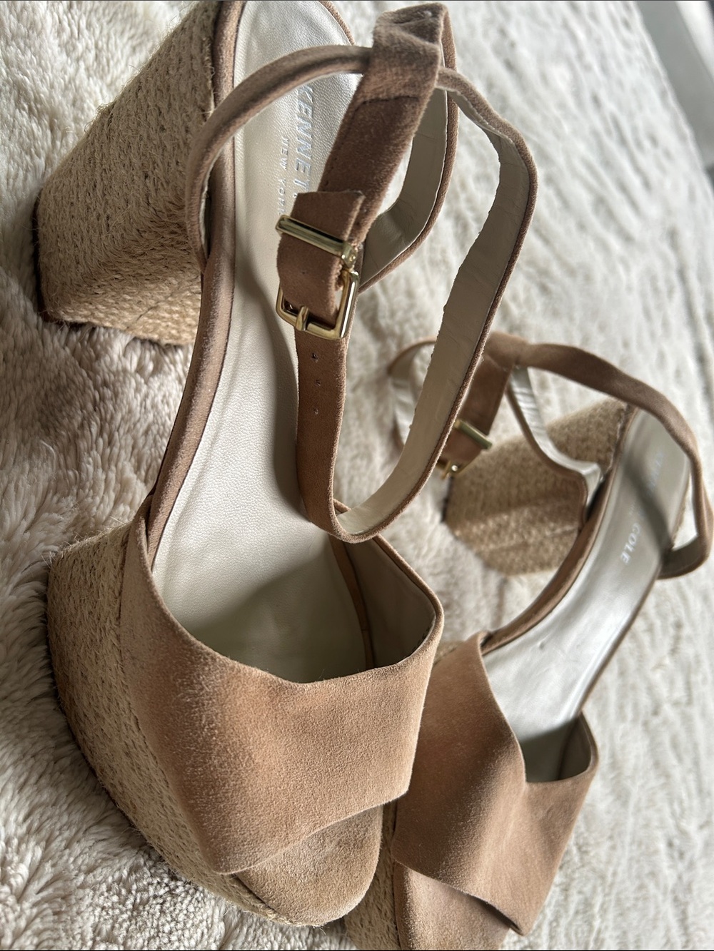 Kenneth Cole Tan Suede Wedge Sandals with Ankle Strap